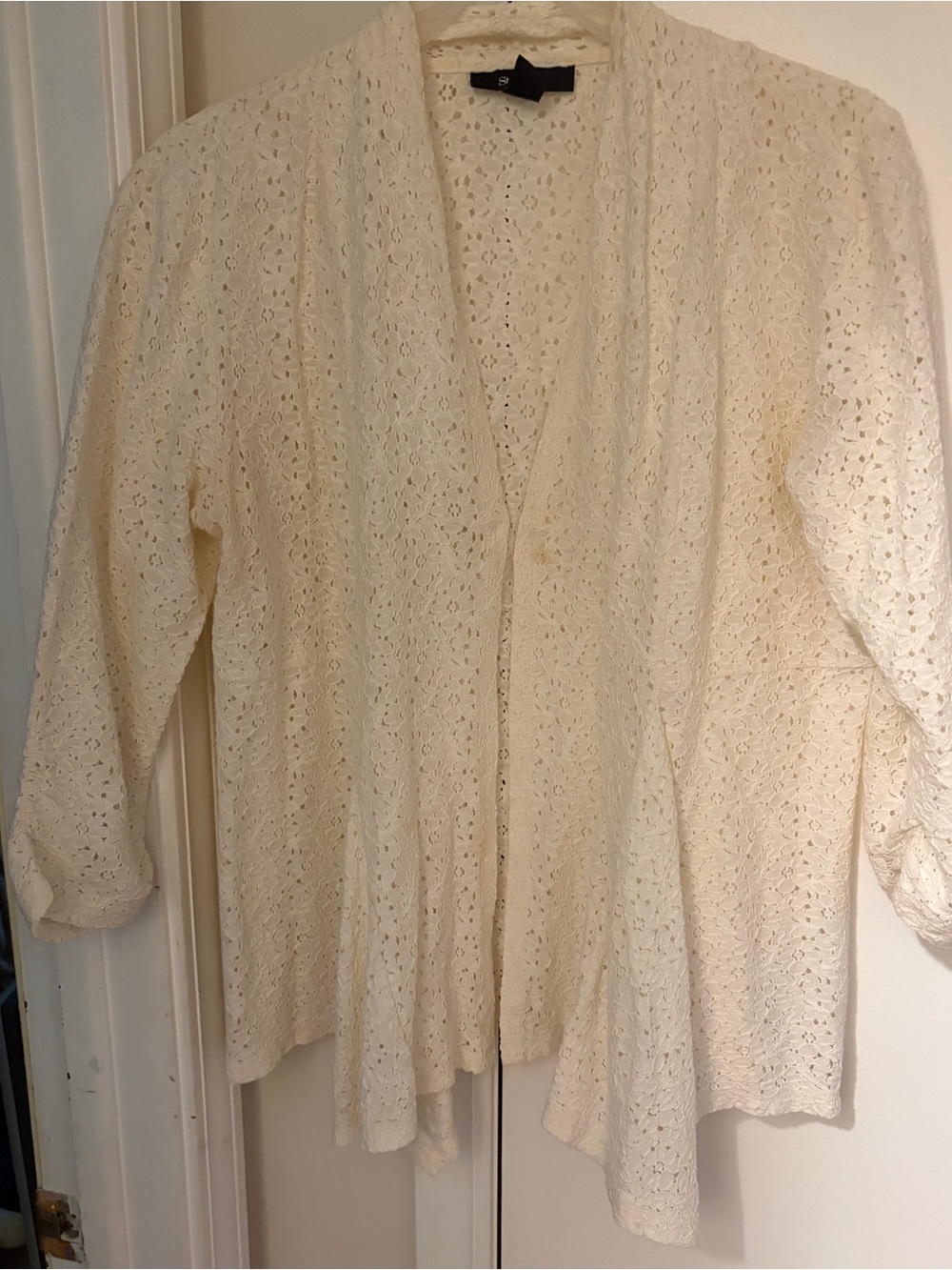 Women's Cream Lace Open-Front Swea Cardigan